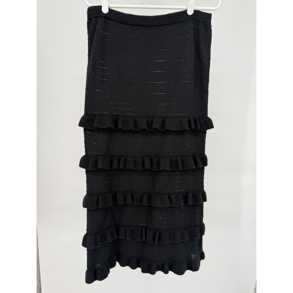 Over Klesha Black Knit Ruffle Tiered Maxi Skirt‎ Womens L Whimsigoth